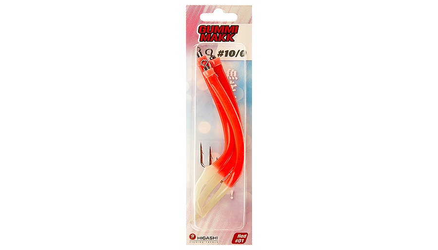 Крючок оснащенный кембриком HIGASHI Gummi Makk #8/0 (set-3pcs) #01 Red 