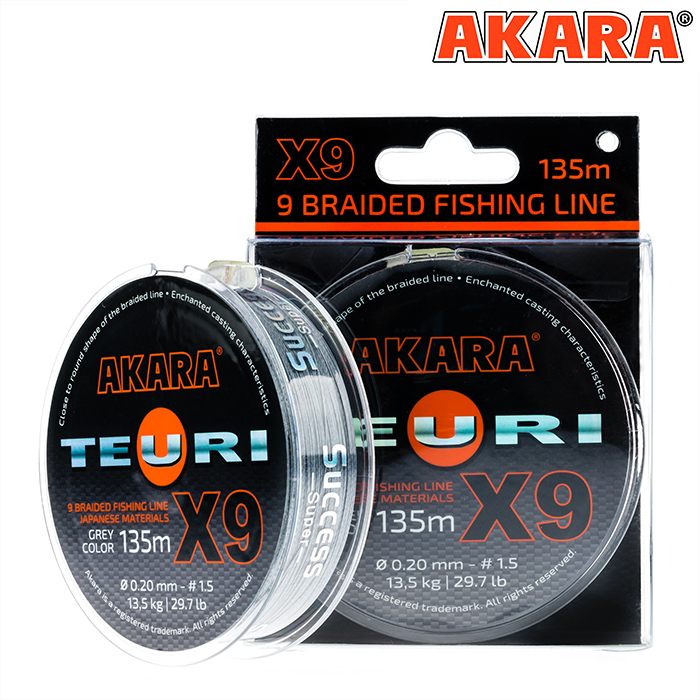 Шнур AKARA Teuri X-9 #0.20mm 135m Gray