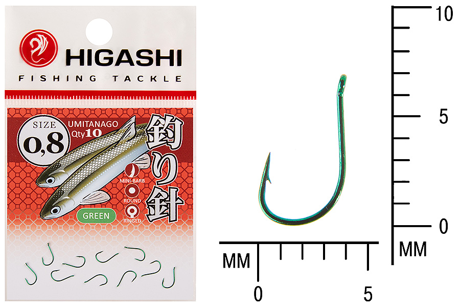 Крючок Higashi Umitanago ringed #0.8 Green (уп.10шт)