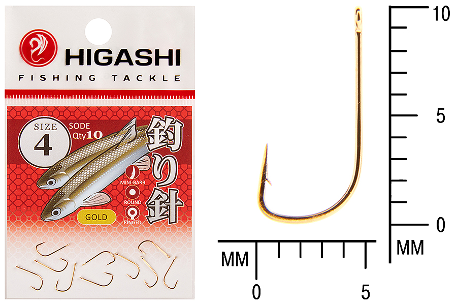 Крючок Higashi Sode ringed #4 Gold (10шт)