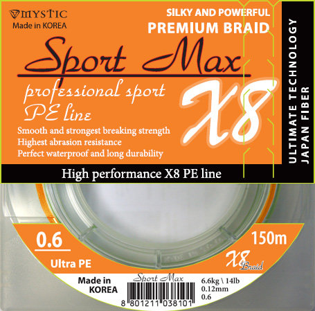 Шнур плетёный MYSTIC Sport Max X8 150m 2.0 0.23mm 14.5kg 30lb