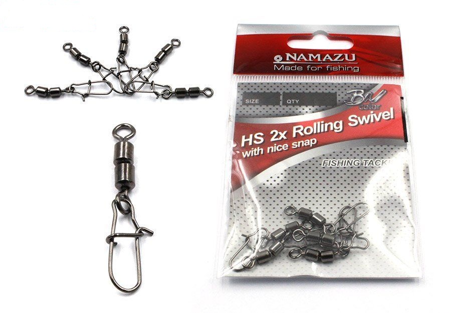 Вертлюг двойной с застежкой Namazu HS 2X ROLLING SWIVELS WITH NICE SNAP #12 6кг BN (10шт) N-FT-HSD12