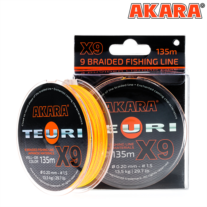 Шнур AKARA Teuri X-9 #0.20mm 135m Yellow/Orange