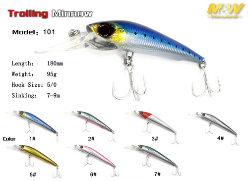 Воблер M&W Trolling Minnow 180mm 95g 101 #01