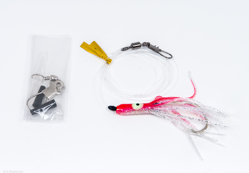 Октопус оснащенный NAKAZIMA SALMON FUKASE RIG SLIM 55mm #KRS (поводок 1м с карабином) (2948)