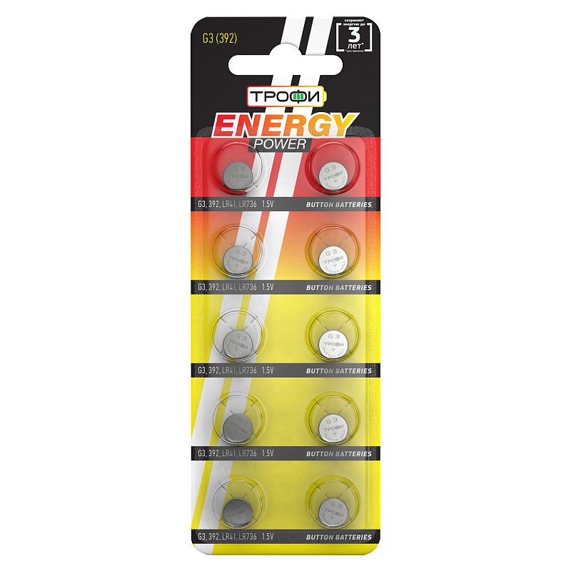 Элемент питания ТРОФИ Energy Power LR41 BL-10 (G3/392/LR41/LR736)