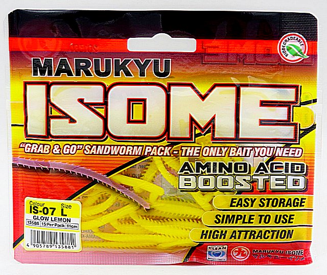 Силиконовые приманки MARUKYU POWER ISOME L GLOW LEMON  #13588