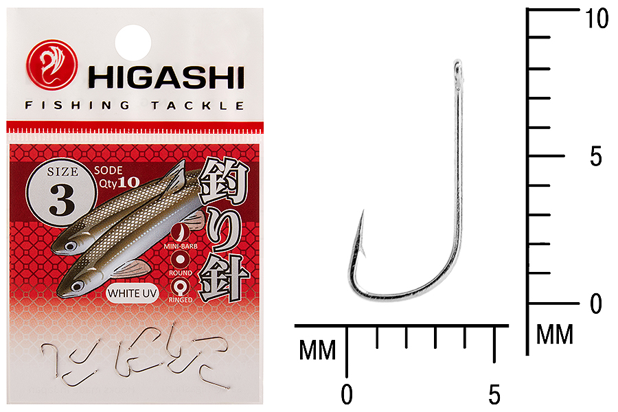 Крючок Higashi Sode ringed #3 White UV (10шт)