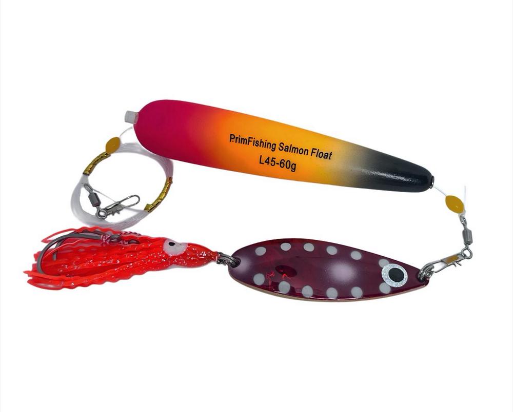 Снасть на кету PF Aki Aji Classic Long Float Set 45g # 6 PRF33 Glow (с блесной и октопусом)