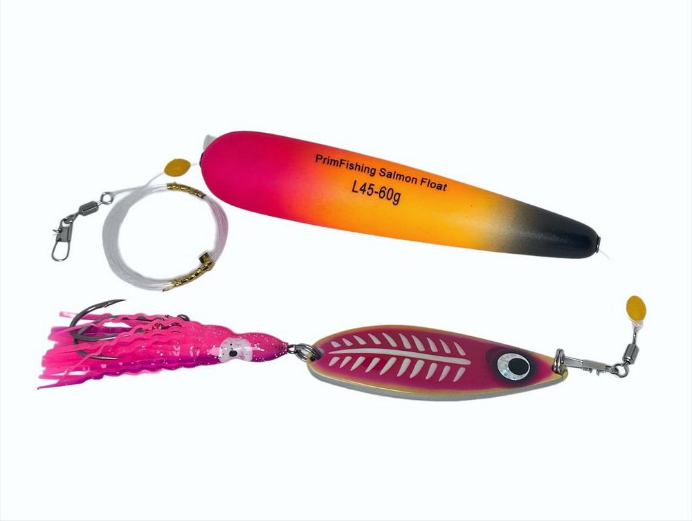 Снасть на кету PF SALMON Hammered Long Float Set 45g #14 PRSH118 Glow (с блесной и октопусом)