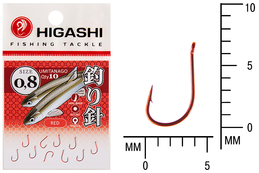 Крючок Higashi Umitanago ringed #0.8 Red (уп.10шт)