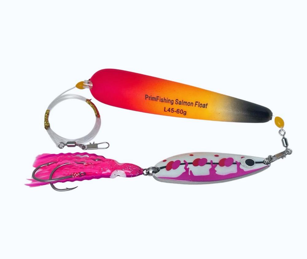 Снасть на кету PF SALMON Hammered Long Float Set 45g #13 PRSH117 Glow (с блесной и октопусом)