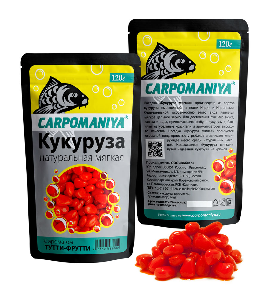 Кукуруза насадочная мягкая КАРПОМАНИЯ (Тутти Фрутти) (пакет 120гр)