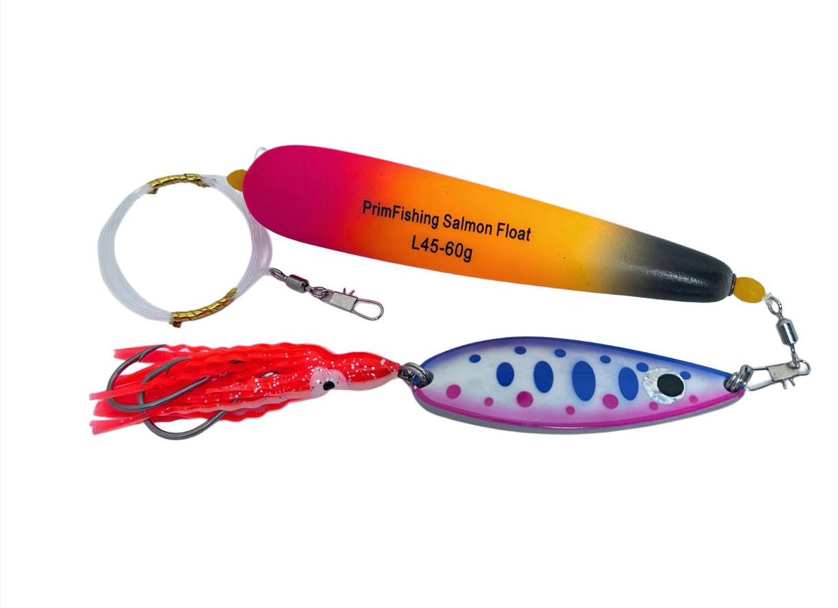 Снасть на кету PF Aki Aji Classic Long Float Set 45g #11 PRF62 Glow (с блесной и октопусом)