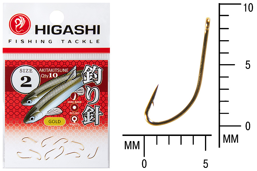 Крючок Higashi Akitakitsune ringed #2 Gold 10шт.