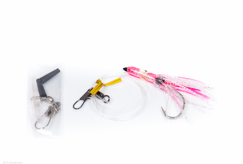 Октопус оснащенный NAKAZIMA SALMON FUKASE RIG SLIM 55mm #KPS (поводок 1м с карабином) (2947)