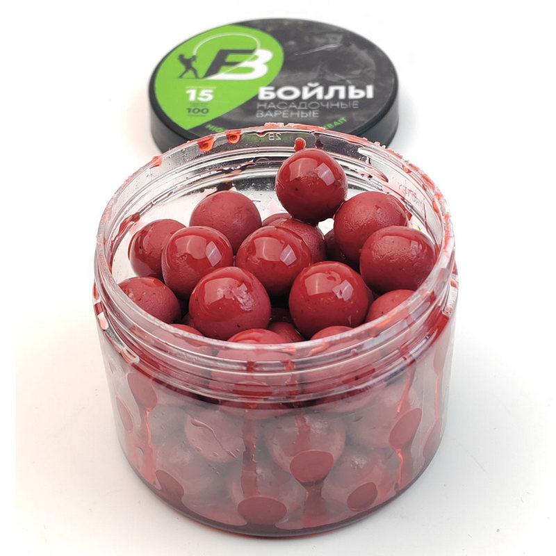 Бойлы вареные насадочные в дипе FISHING BAND Strawberry 15мм 100гр 