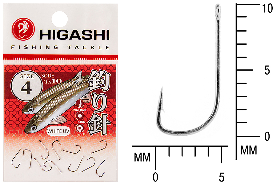 Крючок Higashi Sode ringed #4 White UV (уп.10шт)
